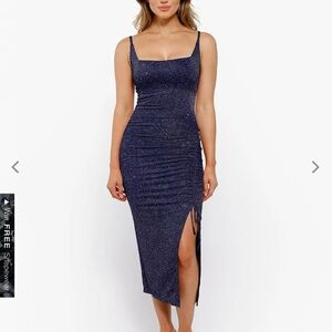 Popilush Shapewear Metallic Knit Bodycon Midi Slip Dress SMALL